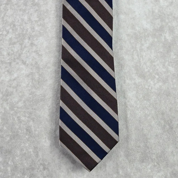 Jos. A. Bank Striped Brown Blue Repp Geometric Executive Silk Neck Tie Men's - Picture 1 of 6